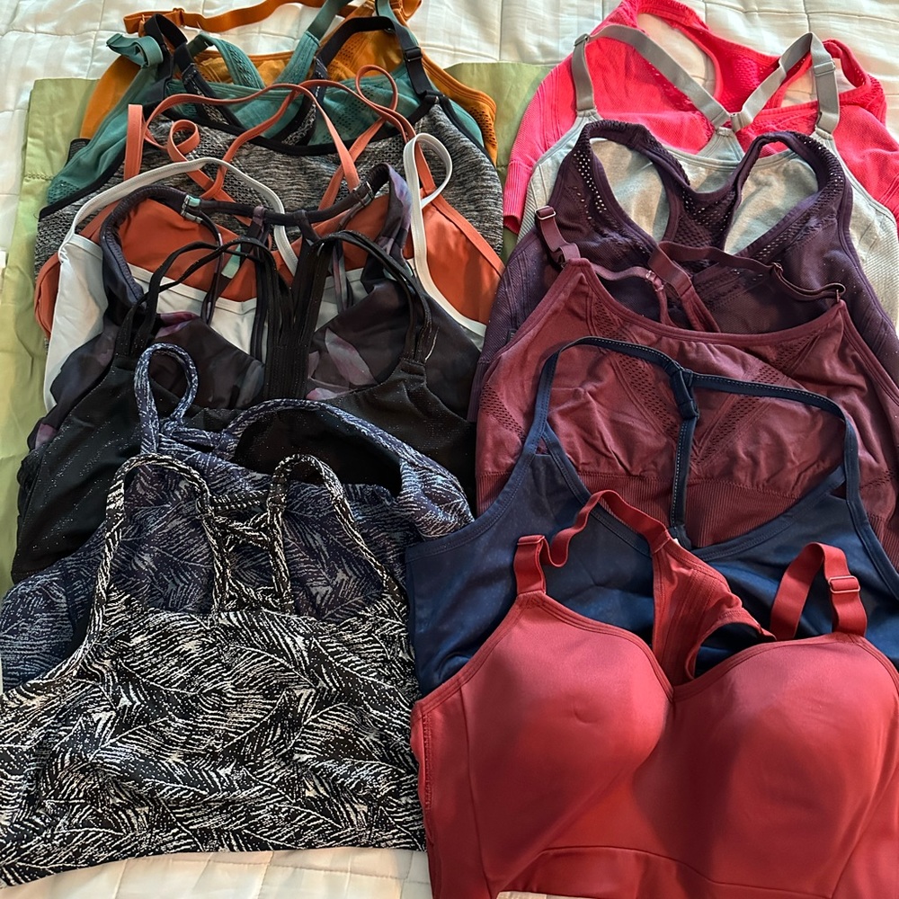 15 used sports bra. Target brand (all in motion).  Sizes vary from Large to XL.